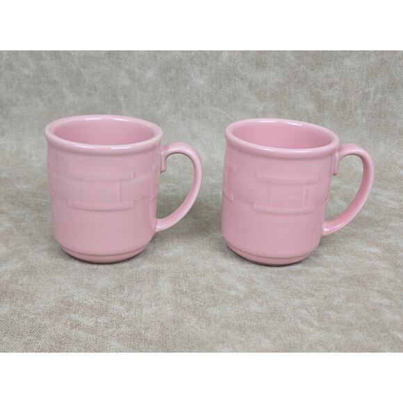 Set of 2 Longaberger Woven Traditions Horizon of Hope HOH Pink Potterty Mugs - Picture 1 of 2